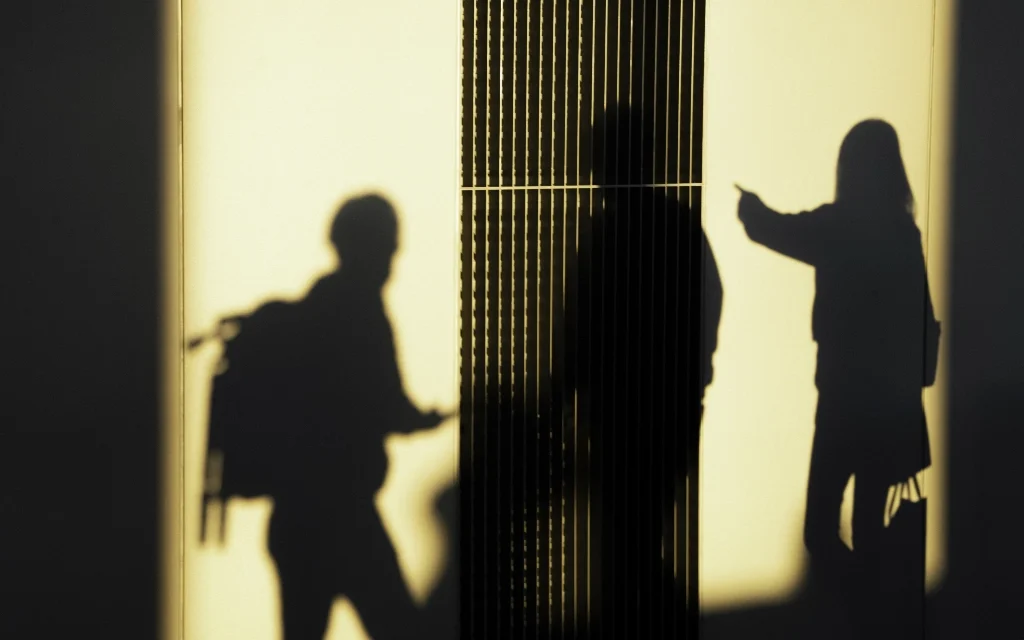 Shadows of three people—one pointing, another with a backpack—symbolize expert detectives at work for Shadow Investigations MI.