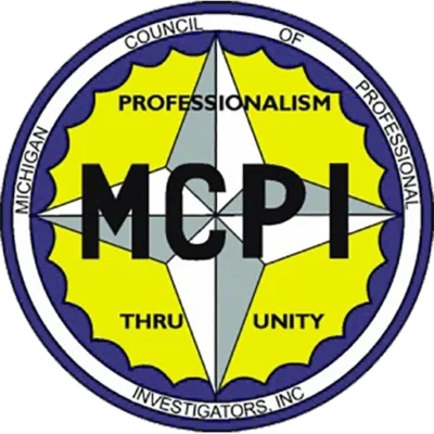 Michigan Council of Professional Investigators round logo, star graphic, "MCPI", "Professionalism Thru Unity"—trusted private investigator.