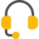 Minimalist graphic of a headset, ideal for private investigator support—yellow ear pads, mic, dark gray band on a light background.