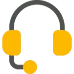 Minimalist graphic of a headset, ideal for private investigator support—yellow ear pads, mic, dark gray band on a light background.