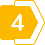 Yellow geometric shape with centered white number 4 and right arrow border, ideal for private investigator ranking steps on a gray background.