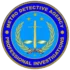 Circular logo for Metro Detective Agency with gold sword, scales of justice, laurel branches, stars; "Professional Investigations" text.