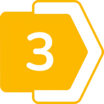 A yellow arrow-shaped sign with a white outline and the number 3 in the center, symbolizing steps for private investigator services.