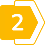 A yellow square with rounded corners, featuring a bold white number 2 and a right-facing arrow, ideal for private investigator steps.